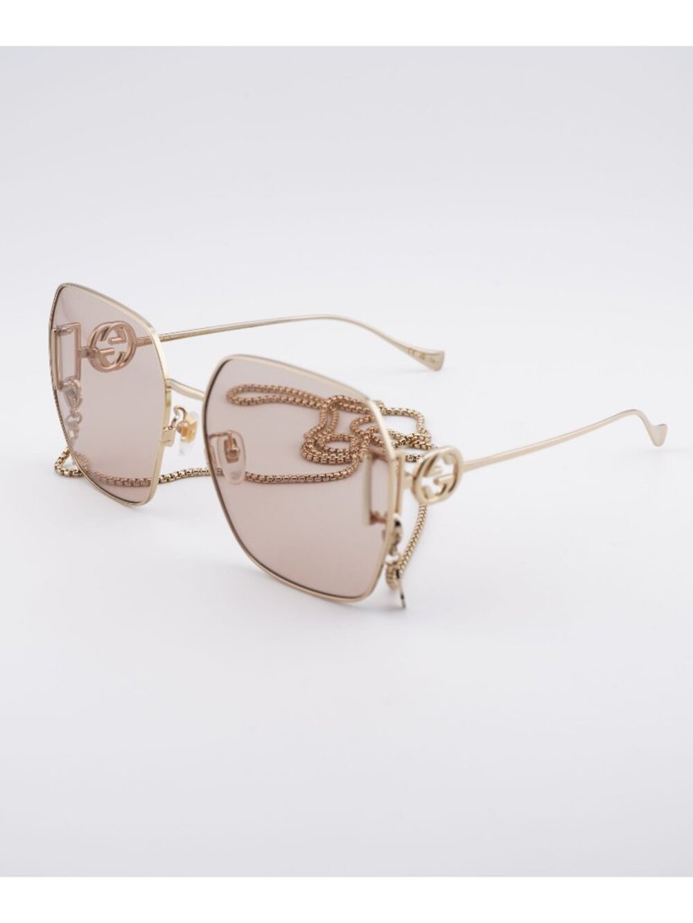 Gucci GG1207SA 001 Sunglasses Gold with Gold Chain Geometric Frame, Light Brown